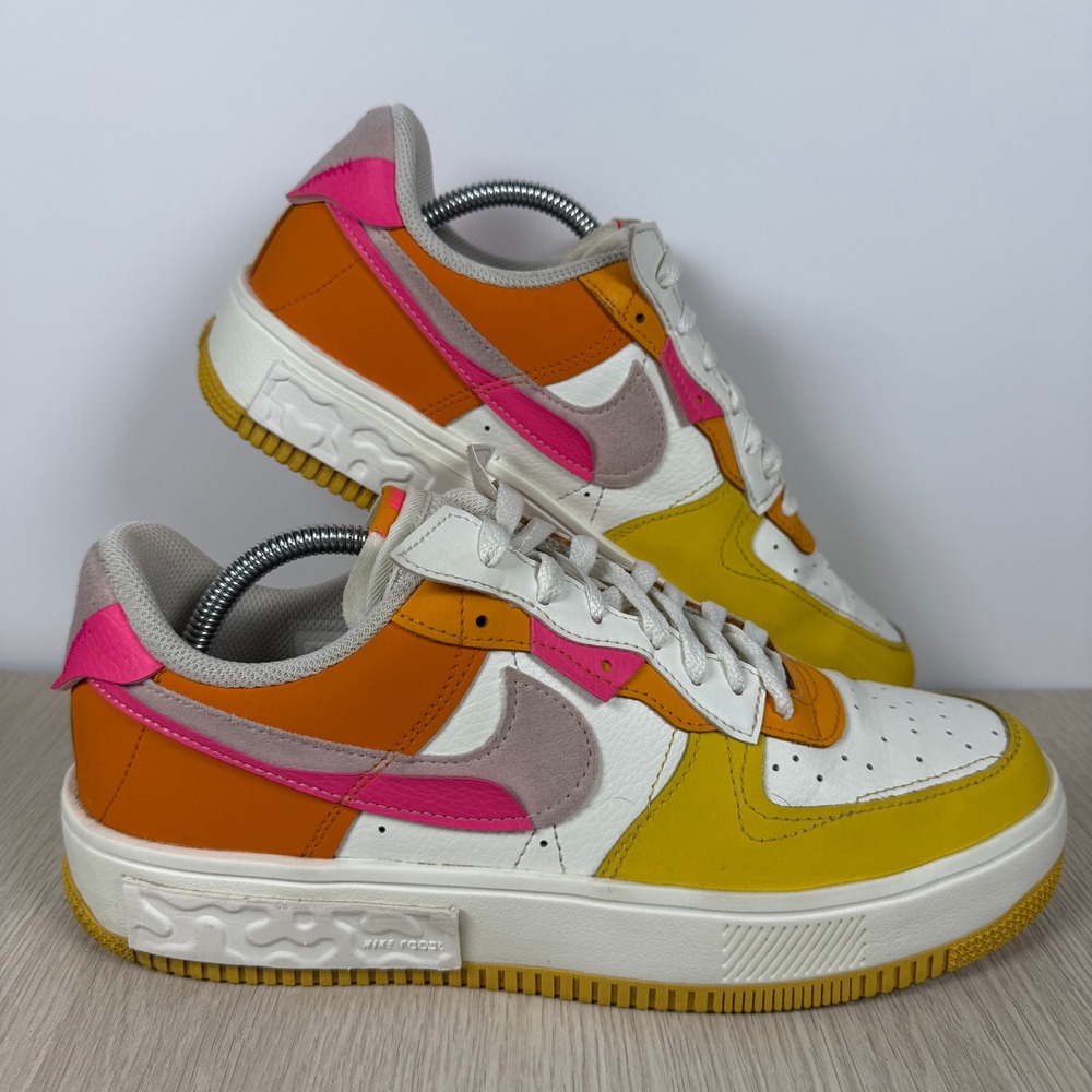 Nike Air Force 1 React Womens 10.5 Orange Yellow Pink White DX2675-100 Low Top